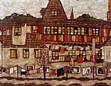 Egon Schiele Canvas Paintings - House with Drying Laundry